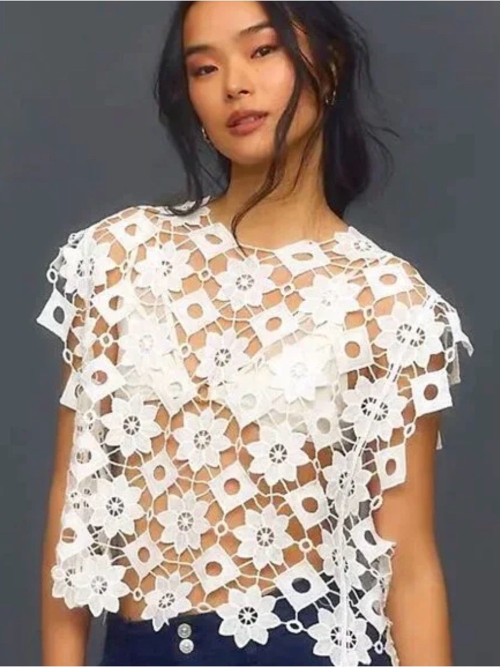 Maeve White Floral Crochet Lace Top - Sleeveless Overlay